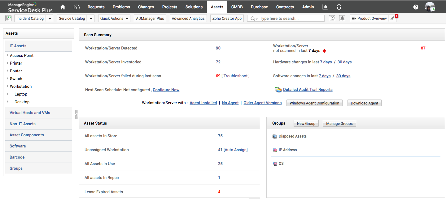 screenshot of ManageEngine ServiceDesk Plus